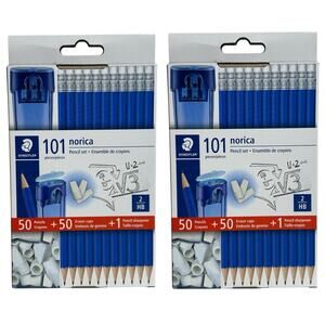 Norica 50 Pre sharpened #2 HB Pencils with 50 Eraser Caps Sharpener Lot of 2